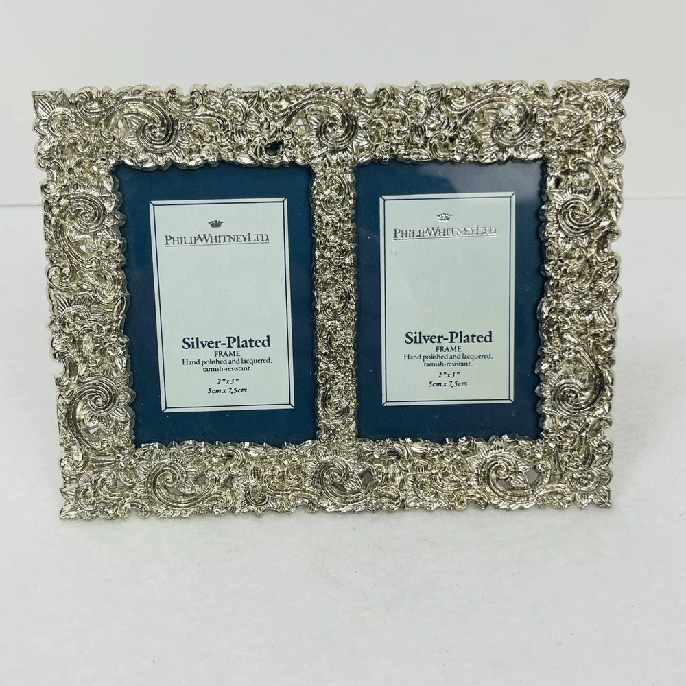 Philip Whitney Ltd Silver Plated Ornate Double Picture Frame 2x3 Victorian Style